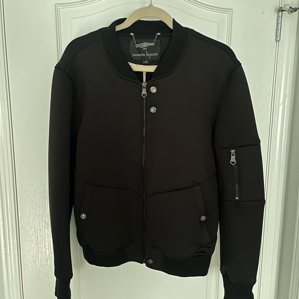 Nanette Lepore Neoprene Black Bomber Jacket
